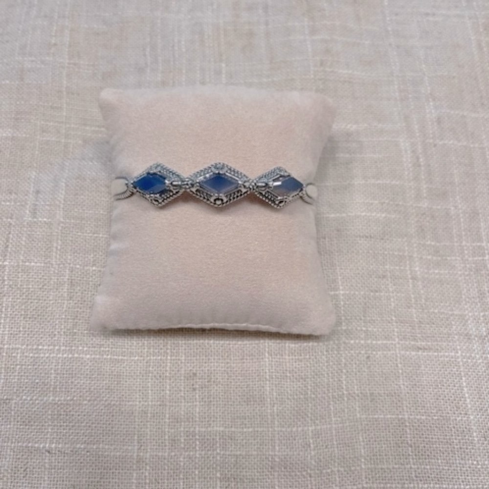 Carolyn Pollack Dark Blue Agate Kite-Set 3-Stone Sterling Silver Cuff Br… - Picture 2 of 5